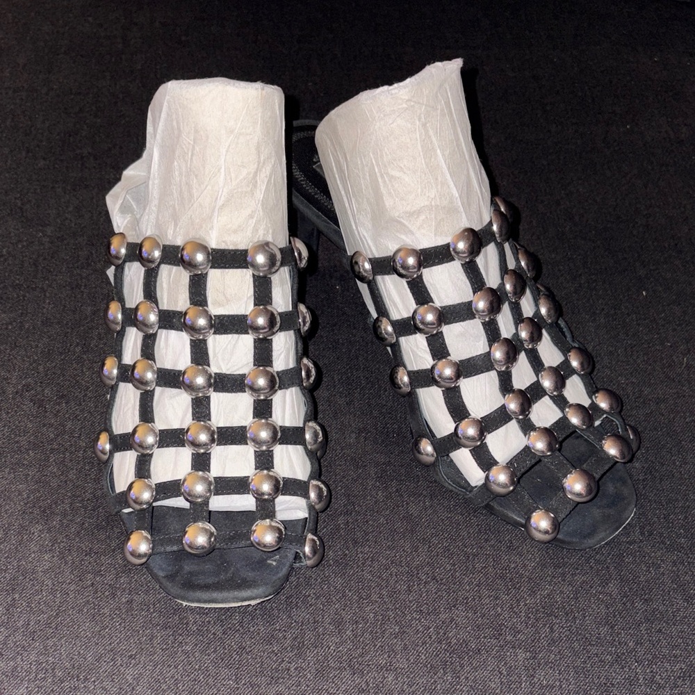 Alexander Wang Black Suede Studded Sandals Size 37 1/2